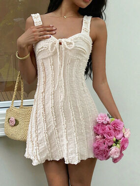 ZARA White Strappy Lace Up Fitted Mini Summer Dress French Sweet Sexy Beach